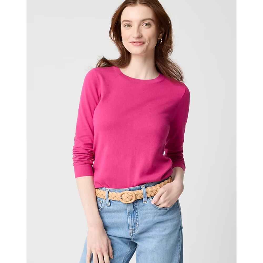 J.Crew Cotton Teddie Sweater Sz M Pink Regular Fit Crewneck Pullover Long Sleeve